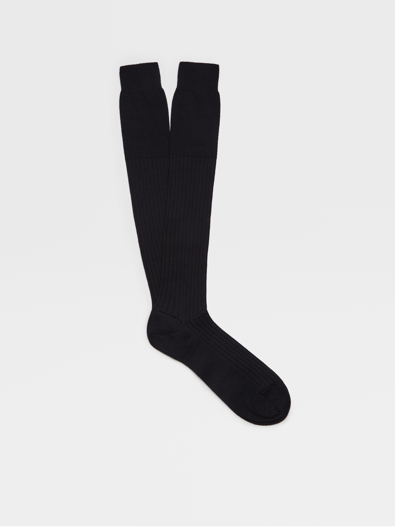 Black Wool Ribbed Knee Socks
